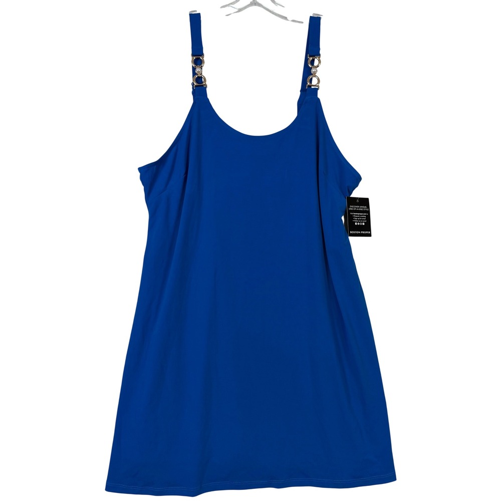 NWT Boston Proper Royal Blue Pearl Gold Ring Hardware Swim Dress •XL• Coastal